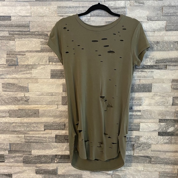 Army Green, Ripped T-Shirt Dress. Size M. - Picture 1 of 8